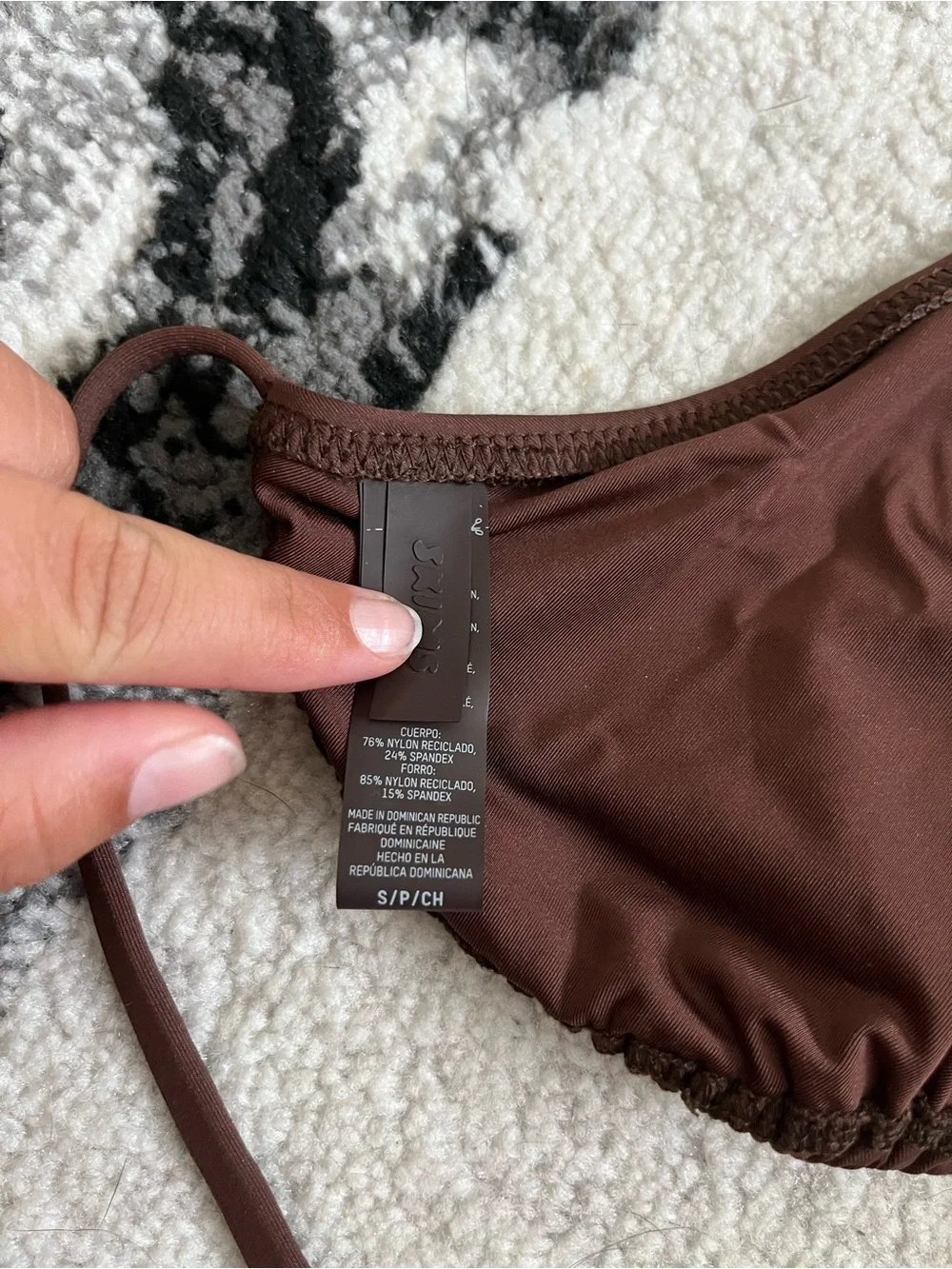 SKIMS Bikini Set Coco Brown Triangle Tie Top w/ Minimal Coverage Bottom Small